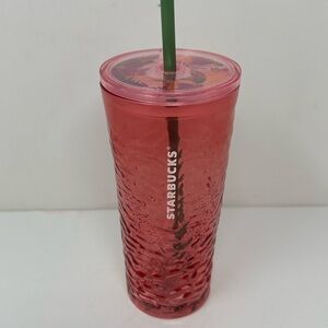 Starbucks 2022 Pink Begonia Hammered Drinking Glass Cold Cup 18oz Tumbler A0